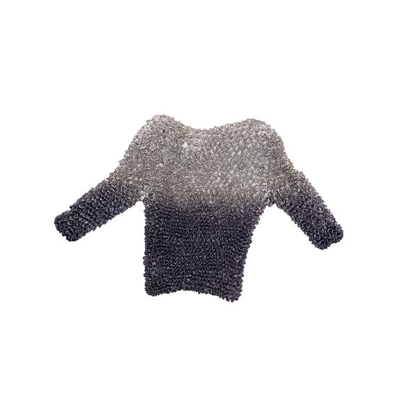 Deadstock NWT Vintage Bubble Popcorn Shirt OS – Ombre Gray Crinkle Stretchy Top - Picture 3 of 4